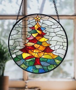 Stained Glass Christmas Tree Suncatcher: Holiday Window Decor