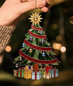Acrylic Christmas Tree Suncatcher: UV Printed Holiday Window Ornament