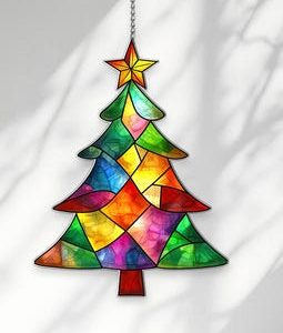Christmas Tree Acrylic Suncatcher, Festive Holiday Window Hanging, Light Catching Seasonal Home Decor