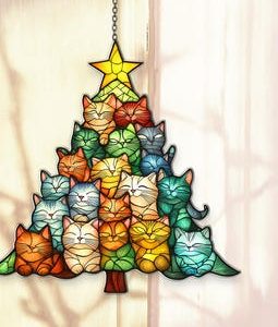 Cat Christmas Tree Suncatcher: Acrylic Catmas Window Decor