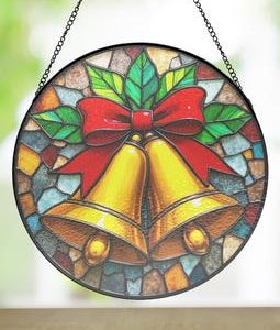 Christmas Bells Stained Glass, Festive Holiday Suncatcher, Xmas Window Hanging, Unique Handmade Gift for Mom, Winter Home Decor Ornament