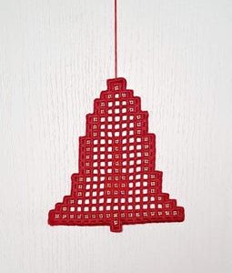 Vintage handmade hardanger tree ornament -- handmade hardanger Christmas bell ornament -- 7.5x7 inches / 19x18 cm